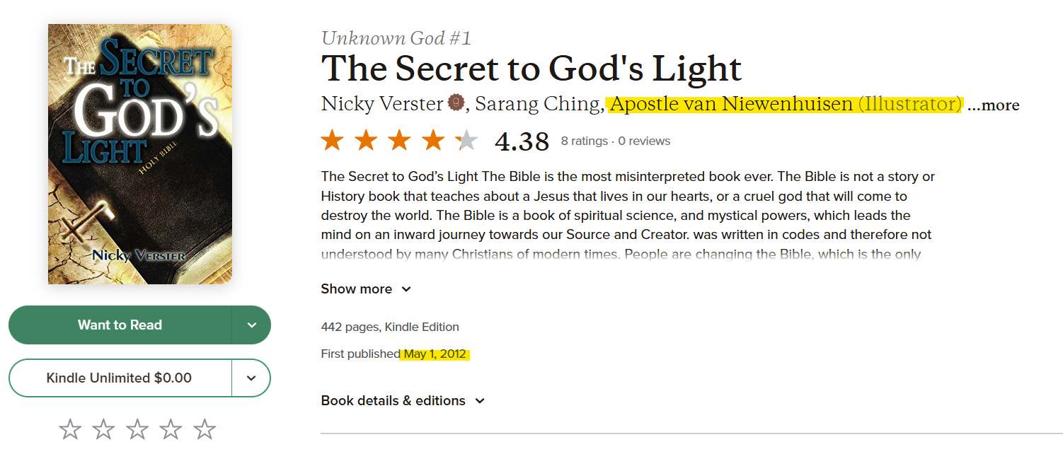 Goodreads listing showing Apostle van Nieuwenhuizen as illustrator of Nicky Verster's book